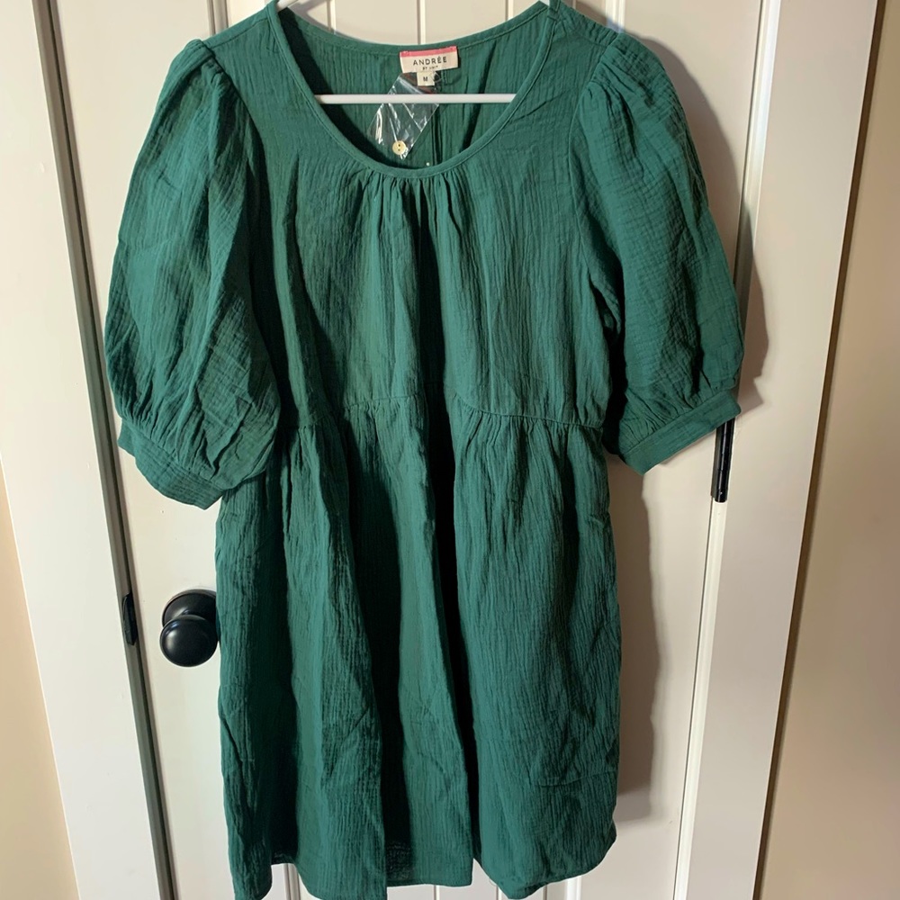 Hunter Green Woven Gauze Dress